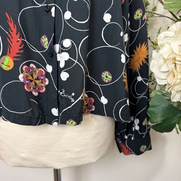 Anthropologie | Scotch & Soda Printed Balloon Sleeve Button Front Shirt Black M - Picture 7 of 12